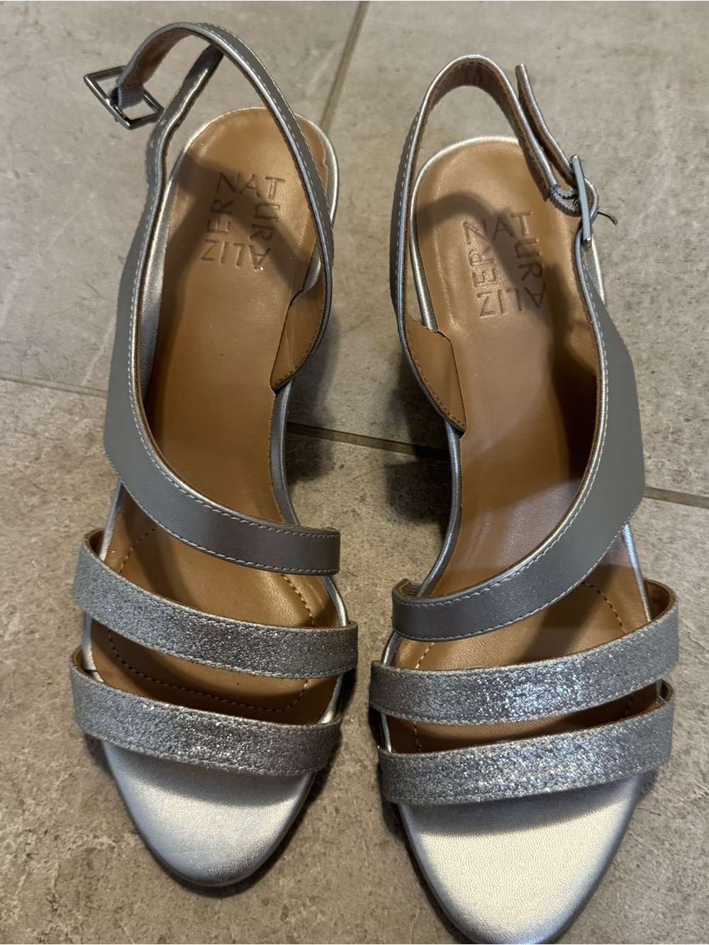 Tai Silver Glitter Strappy Slingback Sandals